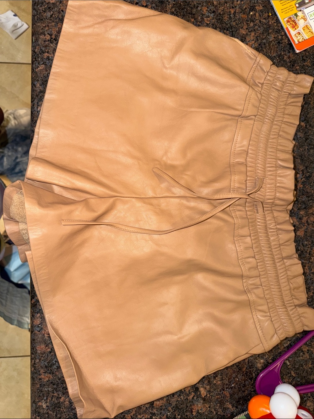 Mustard Seed Faux Leather Drawstring Shorts - Nude